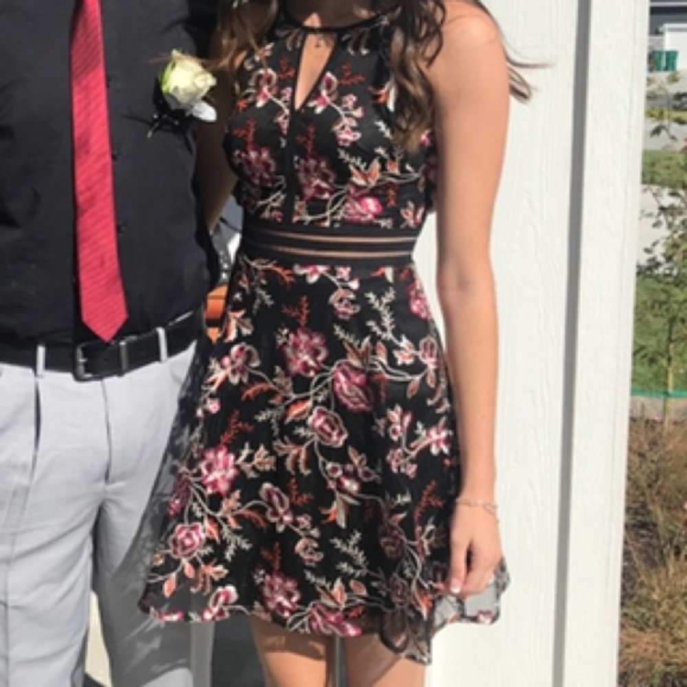 Black Floral Short Dress